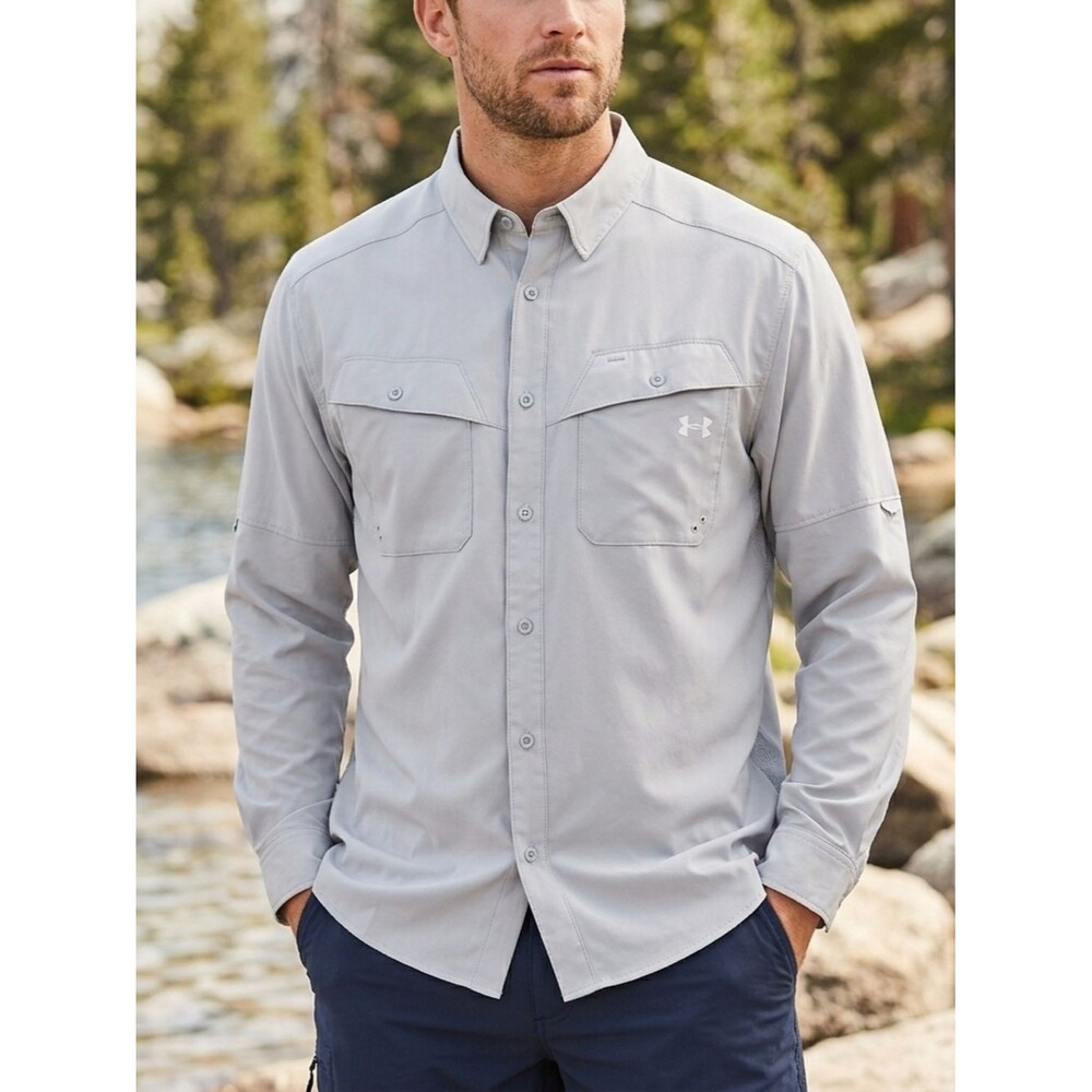 Under Armour Mens XXL Tide Chaser Long Sleeve Fishing Shirt Grey UPF 30
